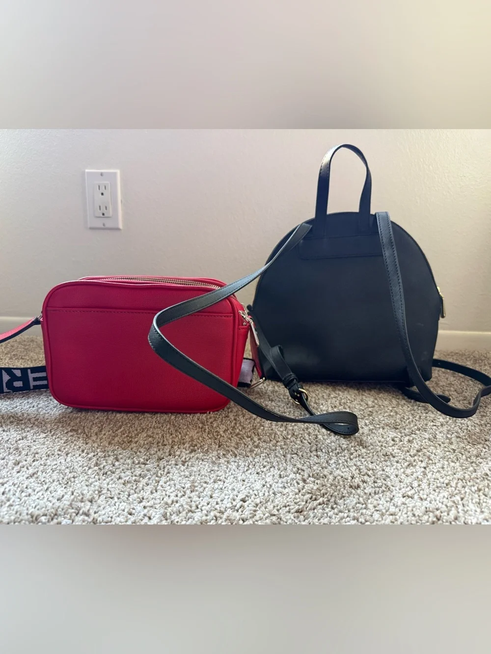 Karl Lagerfeld Red Camera Bag with Character Appliqué and back pack
